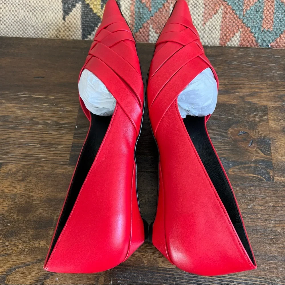 COS Crisscross Strap Premium Nappa Leather Pointed Flats Red EU40 US9 - Picture 14 of 17